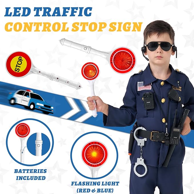 MGparty Police Officer Costume for Kids Halloween Police Cosplay Accessories for Boys Halloween Dress Up Party