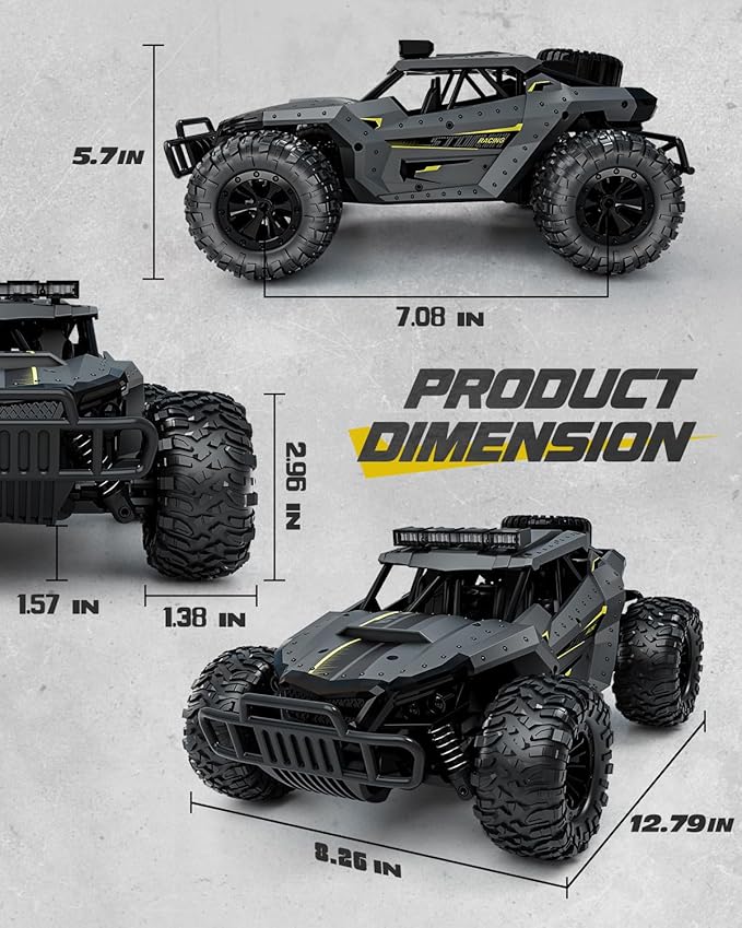 Tecnock RC Truck Car, 20+ KM/H High-Speed 4WD Remote Control Car, 2.4GHz Anti-Interference with Dual LED Headlights, Rechargeable Monster Truck - Ideal Outdoor Backyard Gifts for Boys & Teens