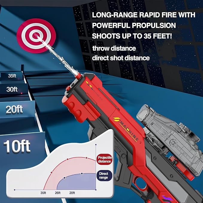 Electric Water Gun with LED Chasing Lights, 35 FT, Automatic & Manual Dual Mode High Powered High Capacity Squirt Guns for Adult Kid (Red)