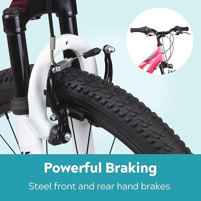 Cavern Mountain Bike for Youth or Adult Boys Girls, 7 or 21-Speed Twist Shifter Options, 20/24/26-Inch Wheels, 11 to 17.5-Inch Steel Frame, Front Suspension, Kickstand Included
