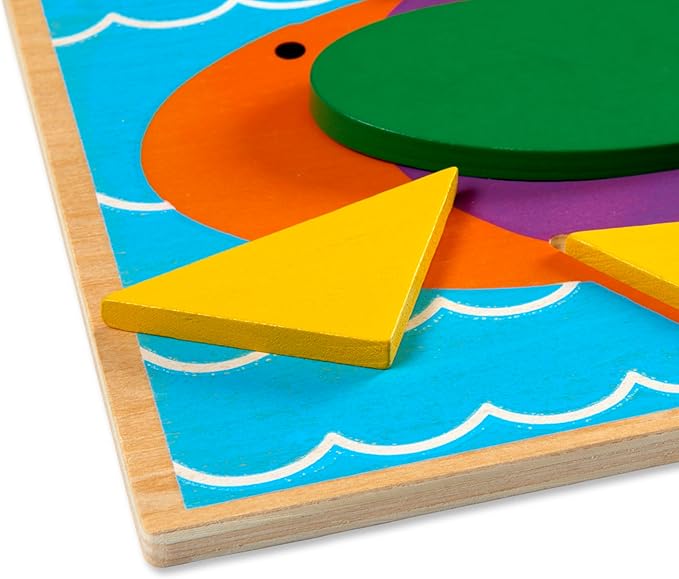 Melissa & Doug Beginner Wooden Pattern Blocks Educational Toy With 5 Double-Sided Scenes and 30 Shapes