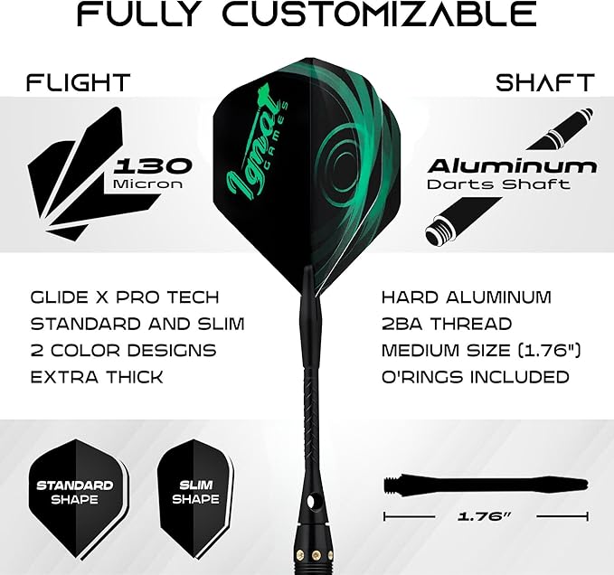 IgnatGames Steel Tip Darts Set - 3/6/12 Pack Brass Darts Metal Tip Set with Exquisite Case - Aluminum Shafts, 2 Sets of Flights, Dart Tool & Sharpener