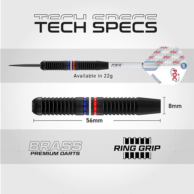 Winmau PDC Ultimate Set with 22G Steeltip Brass Darts and Accessories - Includes Dart Flights and Shafts (Stems)
