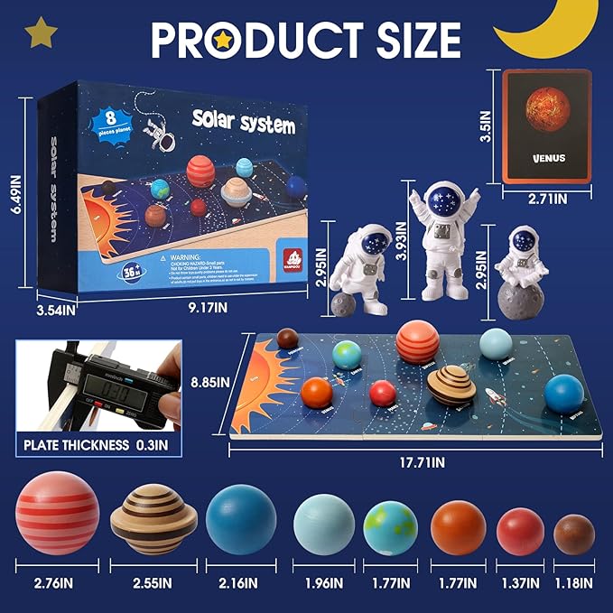 Wooden Solar System Model Board,Kids Solar System,Montessori Planet Toys,Educational Planets Balls,Preschool Learning Puzzle,Space Learning Toys