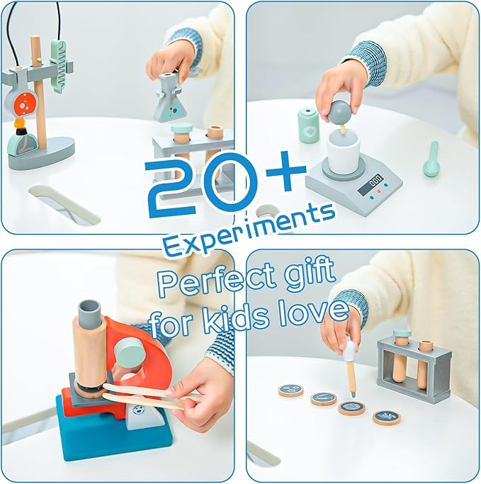 UMU® Wooden Science Experiment Kit for Kids, Doctor Dress Up for Children Ages 3-5 Scientist Costume Dress Up and Role Play Toys Gift for Boys Girls Kids Age 5-8