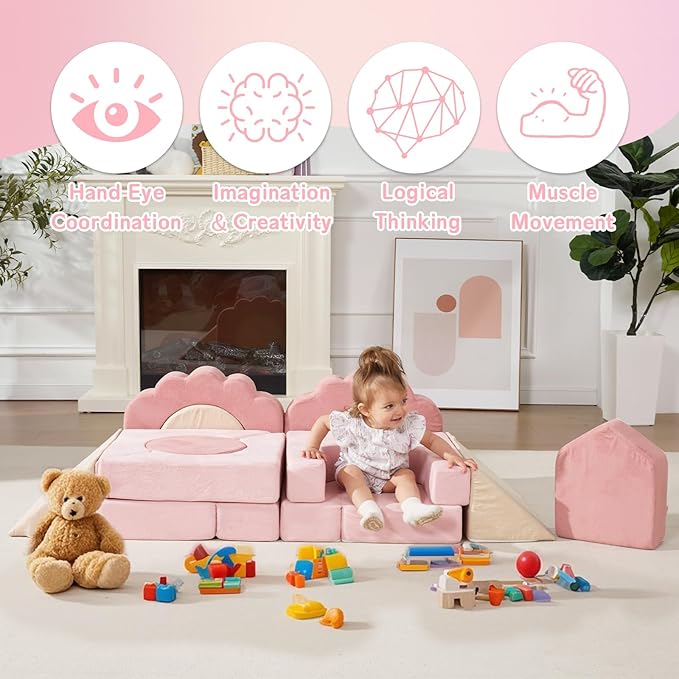 Foam Climbing Toys for Toddlers, 13pcs Climb and Crawl Activity Playset, Soft Play Climbing Blocks for Toddlers, Indoor Crawling Sliding Toys