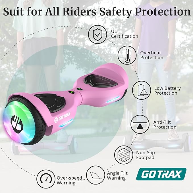 Gotrax Hoverboard with 6.5" LED Wheels & Headlight, Max 4/5 Miles Range, 6.2mph Power by Dual Brushless Motor, UL2272 Certified and 50.4Wh/65.52Wh Battery Self Balancing Scooters for 44-176lbs Kids
