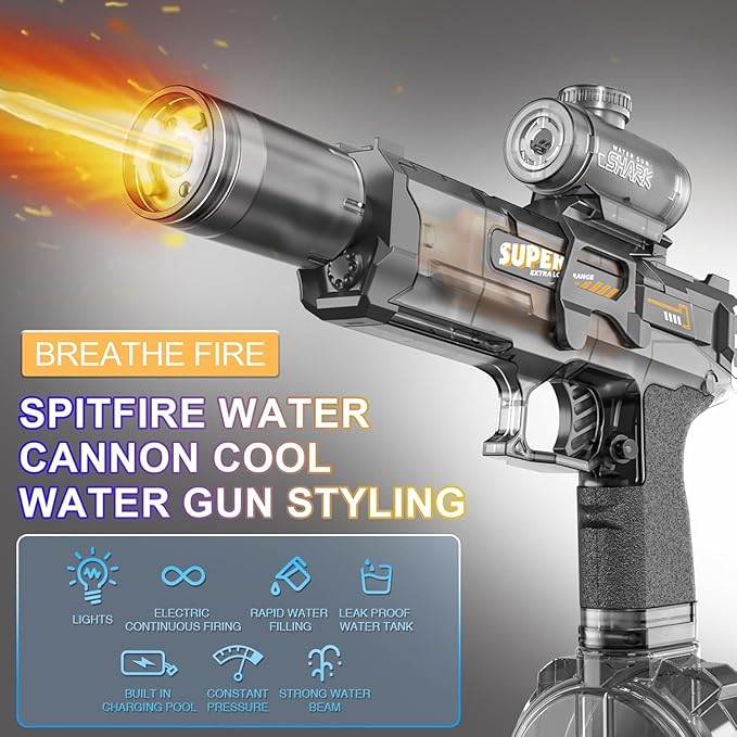 Electric Water Gun for Adults Kids, Automatic Squirt Gun with a Long Range of up to 26-30 Ft, LED Light Large Capacity IP7 Waterproof Fully Auto Water Gun (Dark)