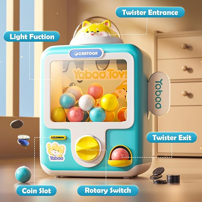 Skirfy Vending Machine Kids Toys Mini Vending Machine 12 Erasers Operated Gumball Prize Machine Maker Game Claws Machine Game Sensory Toys Dolls Gifts(Blue)