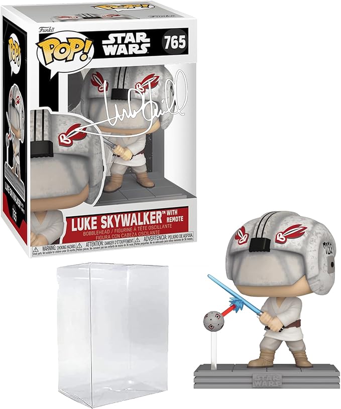 Mark Hamill Luke Skywalker #765 with Remote Facsimile Signed Reprint Laser Autographed Funko POP! Movies Star Wars Figurine with Protector Case