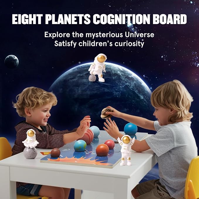 Wooden Solar System Model Board,Kids Solar System with Astronauts ,Montessori Planet Toys,Educational Planets Balls,Preschool Learning Puzzle,Space Knowledge Flash Cards Learning Toys for Kids
