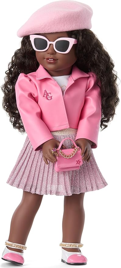 American Girl Truly Me 18-inch Doll Pink Chic Accessories with Purse, Beret, Sunglasses, and Heart Ring, for Ages 6+