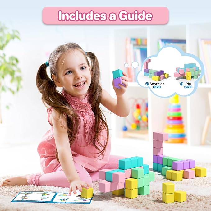 1.34 inch Magnetic Blocks for Toddlers 1-3,4-8 Large Macaron Magnet Building Cubes for Kids Ages 3-5 Stem Preschool Stack Construction Educational Toys for 3+ Years Old Boys Girls