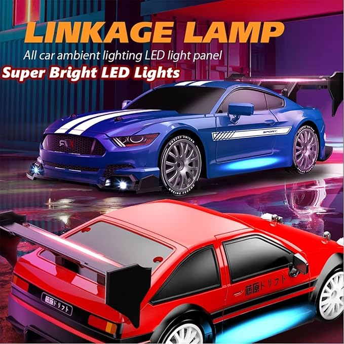 1:24 Scale RC Drift Car 4WD 2.4GHz 30KM/H High Speed Racing Sport Toy Car with LED Lights, Racing and Drift Wheels (8607-White)