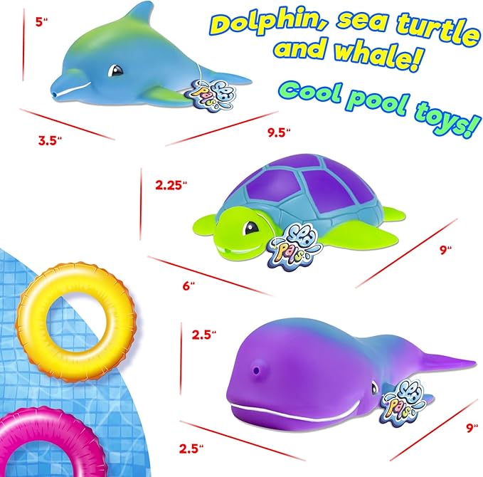 JA-RU Ocean Squirt Squishy Water Animals (3 Water Toys) Fun Floating Foam Sea Animal Toys for Kids. Sea Turtle, Dolphin, Whale Toddler Bath Toys. Pool & Beach Accessories. 4012-3s