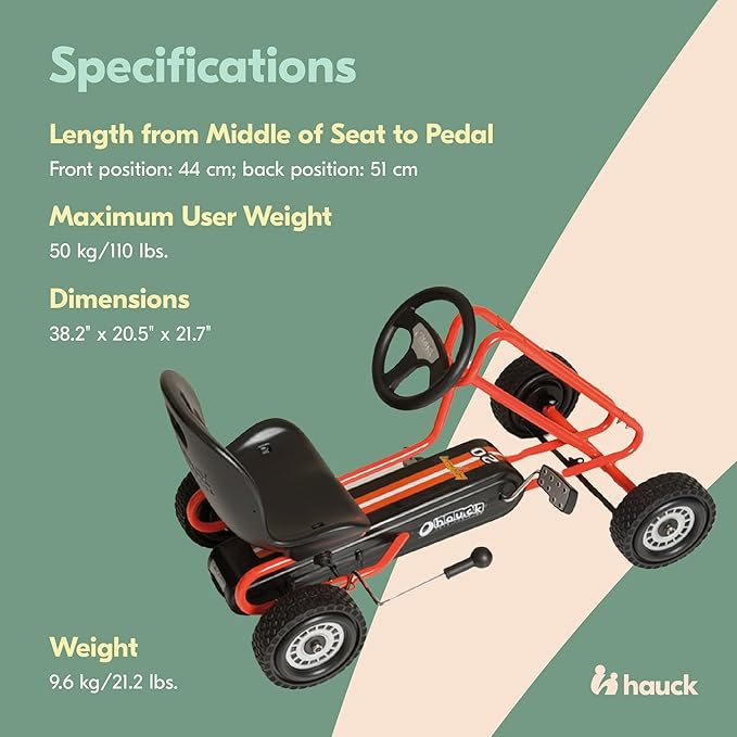 hauck Kids Pedal Go Kart, 4 Wheel Bike Cart, Ages 4-8, Lightning Ride, Orange
