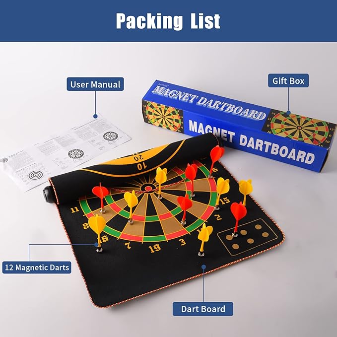 BATURU Magnetic Dart Board for Kids & Adults, 12 Magnetic Darts, Easter Basket Stuffers, Fun Indoor Game, Dart Board for Boys & Girls Ages 4-12, Teen Gifts