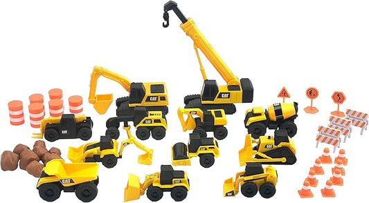 CAT Construction Toys, Little Machines Mega Set, 40-Piece Yellow Vehicles and Construction Site Accessories, Includes Dump Truck, Crane, Excavator, Bulldozer and more, for Kids and Toddlers Ages 3+