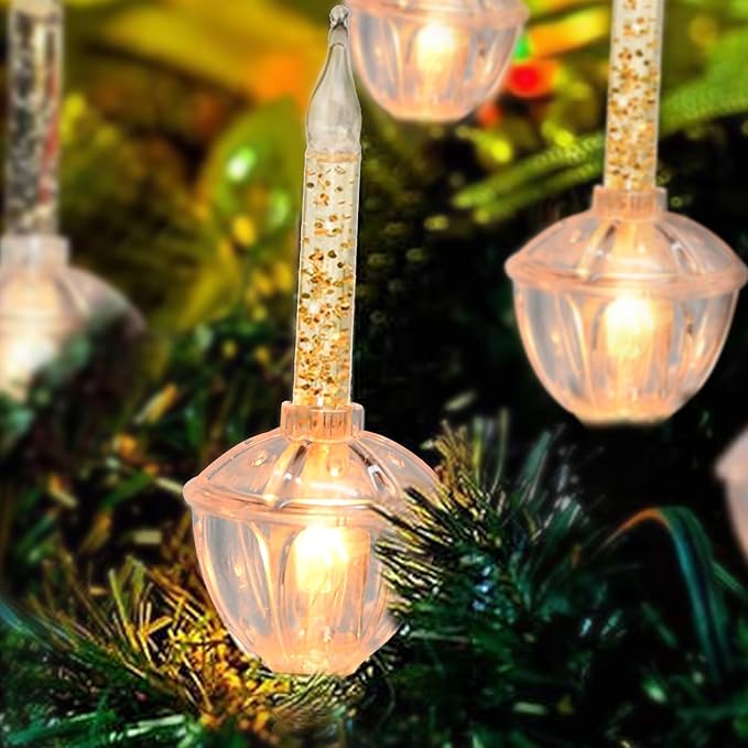 4 Pack Clear Christmas Bubble Lights With Golden Glitter, Vintage Tree Replacement Bulbs & C7 Candle Light for Holiday Home Decor, E12 Base, 5W