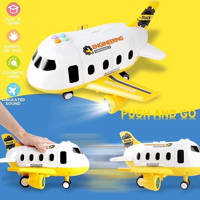 Dwi Dowellin Construction Airplane Toys,Car Toys Set with Light and Sound,Great Birthday Gifts for 3 4 5 6 Years Old Boys (Medium)