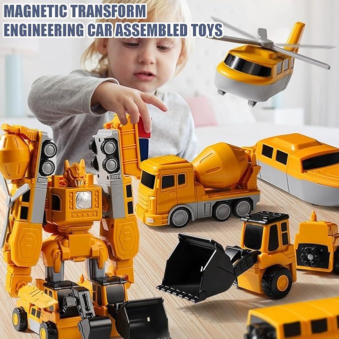 Magnetic Transform Engineering Car Assembled Toys,Toy Construction Vehicles with Storage Box,Magnetic Blocks for Kids Age 3-5 4-8 Outdoor Toddler Activities Toys(Engineering Series-35 Pcs)