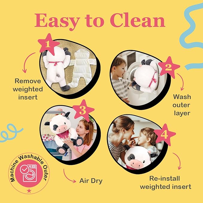 Lilly's Love Weighted Stuffed Animal, 5lb | Sensory Weighted Plush for Kids and Adults | Machine Washable Plushies w/Removable Inner | Calming Weighted Stuffed Animals for Anxiety, Cassie The Cow