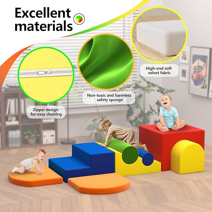 Toddler Climbing Toys Indoor, 8-Piece Colourful Foam Climbing Blocks for Tollders, Soft Play Climbing for Toddlers, Inside Crawling & Sliding Foam Soft Play Set