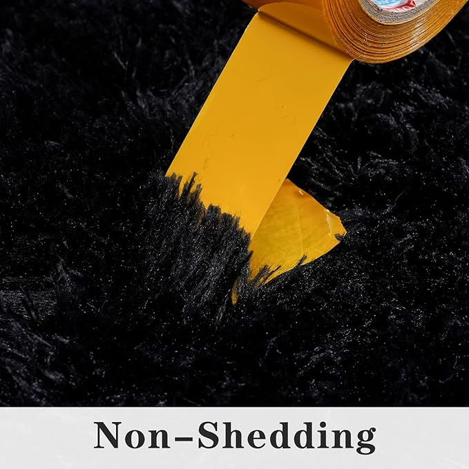 5'x7' Super Fluffy Rug for Bedroom, Modern Shag Black Area Rugs, Soft and Cozy Plush Large Carpet for Kids, Girls Boys and Teens Decorations for Living Room Dorm Nursery Classroom, Black