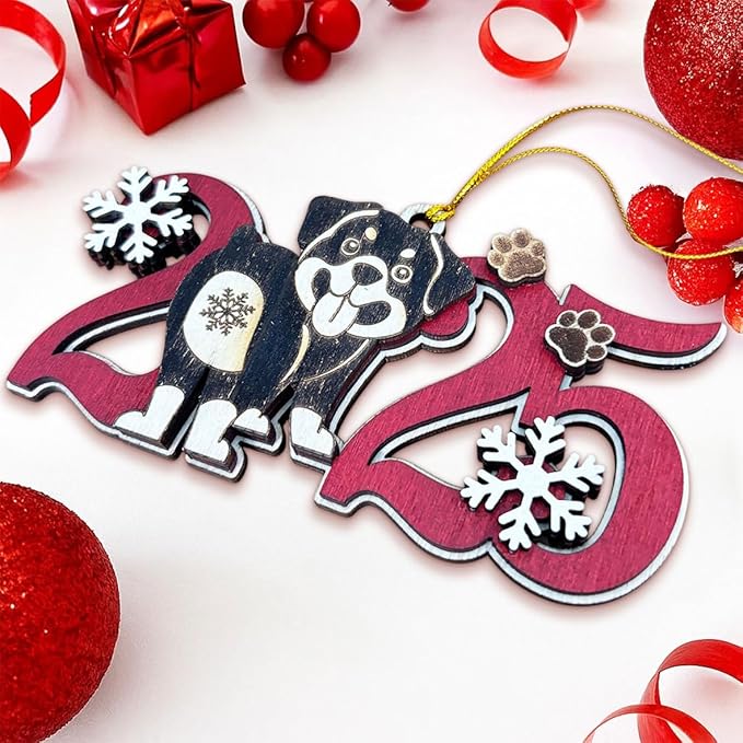 2025 Rottweiler Christmas Ornament – Wooden Dog Ornament for Tree, Cute Puppy Holiday Decoration, Personalized Pet Lover Gift for Women, Men, Kids, Dog Mom & Dad