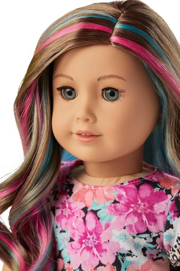 American Girl Truly Me 18-inch Doll #101 with Gray Eyes, Caramel Hair w/Highlights, Lt-to-Med Skin, Dress, For Ages 6+