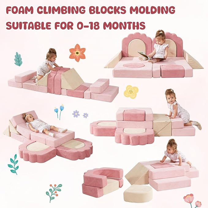 Foam Climbing Toys for Toddlers, 13pcs Climb and Crawl Activity Playset, Soft Play Climbing Blocks for Toddlers, Indoor Crawling Sliding Toys