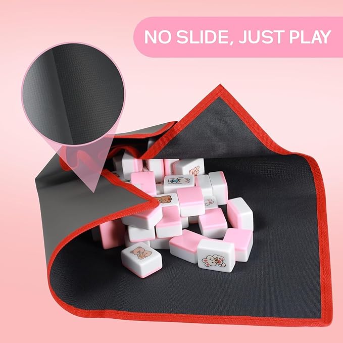 2 Player Mahjong Tile Game,49-Piece Vita Mahjong Tiles (1.4") with Non-Slip Mat & Stickers, Portable Travel Mahjong Block Set for Adults/Kids with a Storage Box