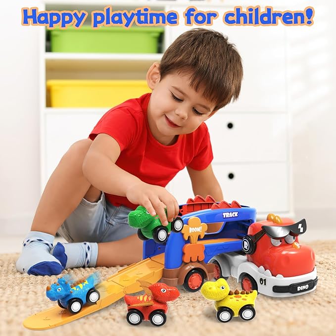 Dinosaur Toys for Kids 2 3 4 5 6,5 in 1 Dinosaur Truck with 4 Dino Car,Light & Sound,Toys for 2-7 Year Old Boys Toddlers,Christmas Birthday Gift Toys for 3 4 5+ Year Old Boys Girls Kids
