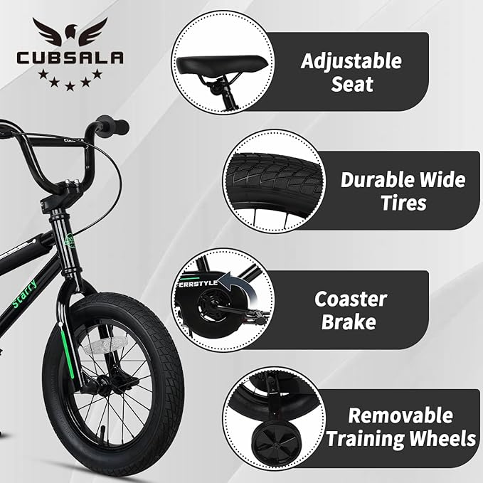 12 14 16 18 Inch Kids Bike BMX Style Bicycle with Training Wheels Coaster Brake for 1-10 Years Old Toddlers Boys Girls Multiple Colors