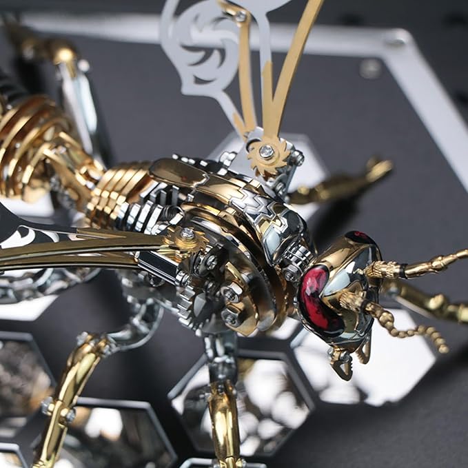 3D Metal Puzzles for Adults: Northern Giant Hornet Metal Model Kits, 3D Metal Puzzle Mechanical Wasp Building Blocks, Difficult DIY for Assembly, Birthday Gifts for Men (3D Metal Wasp-Silver Gold)