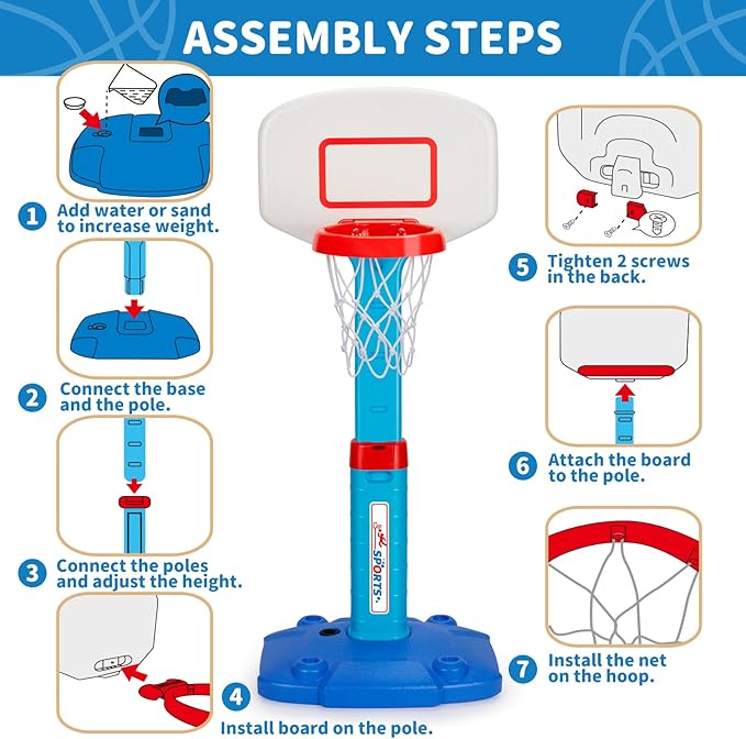 Toddler Basketball Hoop Indoor for Age 1-3, Adjustable Kids Basketball Hoop, Mini Basketball Hoop with 3 Balls for Outdoor Poolside, Birthday Christmas Sport Toys Gift for Baby Boys Girls Age 1 2 3 4
