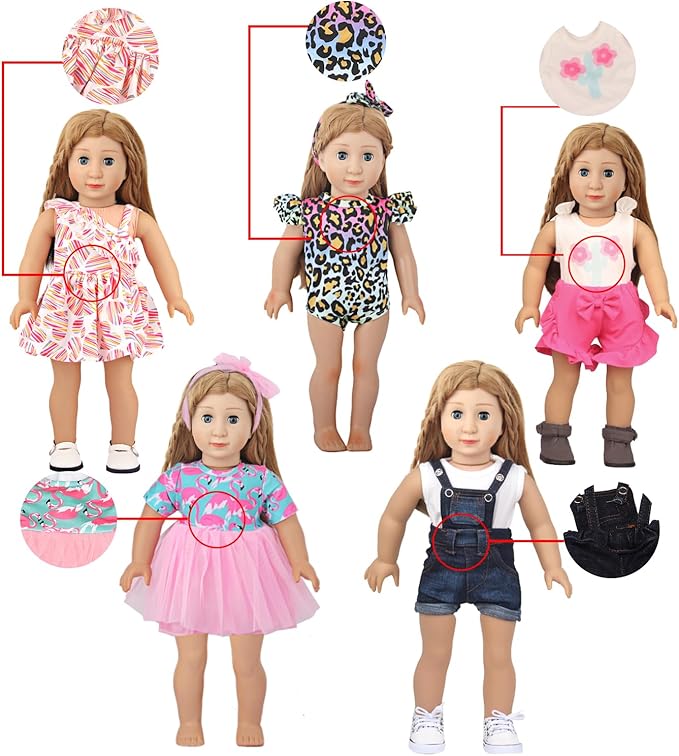 10 Sets of 18 Inch American Doll Clothes, Including 10 of Doll Clothing Dress Outfits for Gift Dolls, Birthday Gifts for Kids