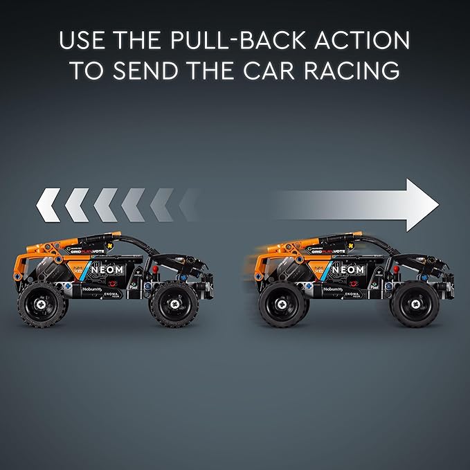 LEGO Technic NEOM McLaren Extreme E Race Car, Off-Road Pull Back Car Toy for Action Vehicle Role Play, Cool Toy for 7 Year Olds, McLaren Car Toy Gift Idea for Boys, Girls and Kids, 42166