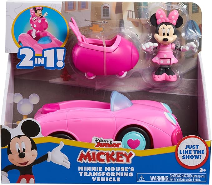 Disney Junior Mickey Mouse Funhouse Transforming Vehicle, Minnie Mouse, Pink Toy Car, Preschool, Kids Toys for Ages 3 Up by Just Play