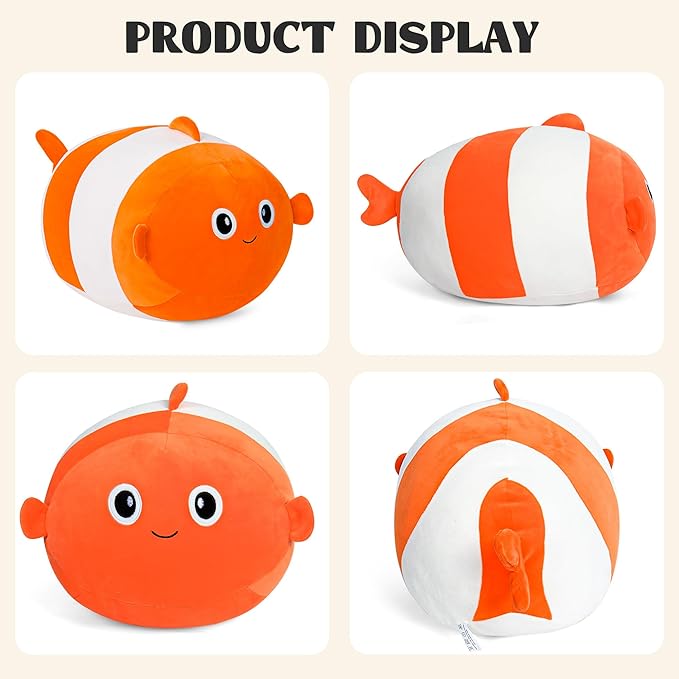 Wepop 20in Clown Fish Plush Stuffed Animal Toys, Cute Giant Pebble Throw Pillows Soft & Cuddly Plushies Dolls Birthday Gift for Kids Adults