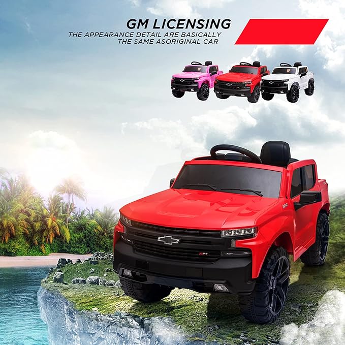12V Ride on Car, Battery Powered Licensed by Chevrolet Silverado GMC Kids Ride On Truck, Toddler Electric Vehicles Toys w/Remote Control, MP3/Bluetooth, Spring Suspension, LED Light (red)