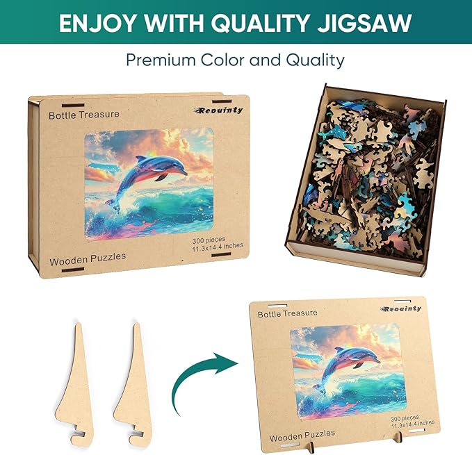 Wooden Puzzle for Adults, Dolphin Wooden Jigsaw Puzzles(19.1 * 15.2in-500pcs), Beautiful Wooden Puzzle with Box Birthday Gifts for Adults and Kids Family Game
