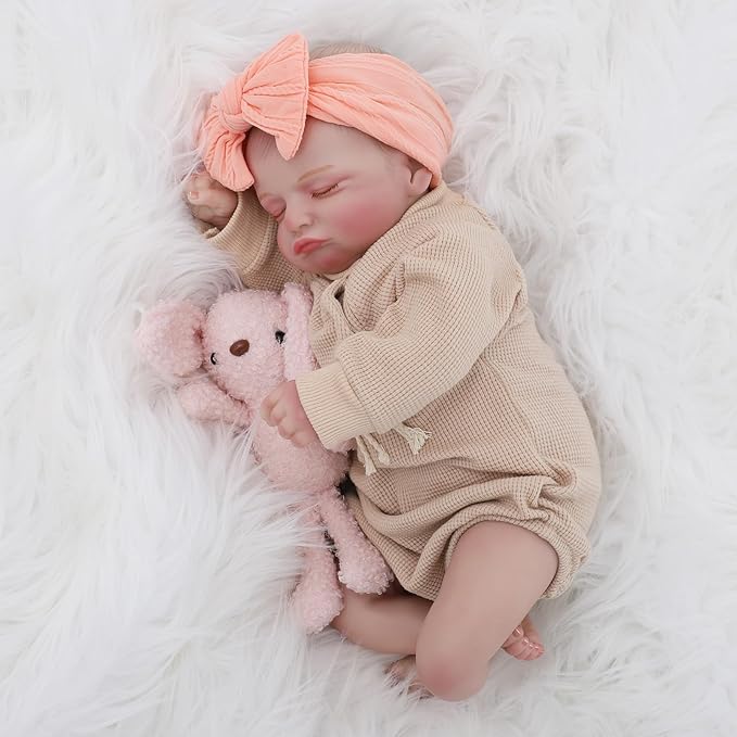 Lifelike Reborn Baby Dolls 20 inch Sleeping Realistic Newborn Girl Baby Doll Soft Vinyl Cloth Body Real Life Baby with Feeding Toy Kit Birthday Gifts for Kids Age 3+