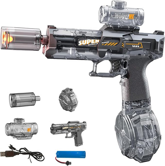 Electric Water Gun for Adults Kids, Automatic Squirt Watergun Pistol with Led Lights, Summer Outdoor Pool Beach Party Toys, Black