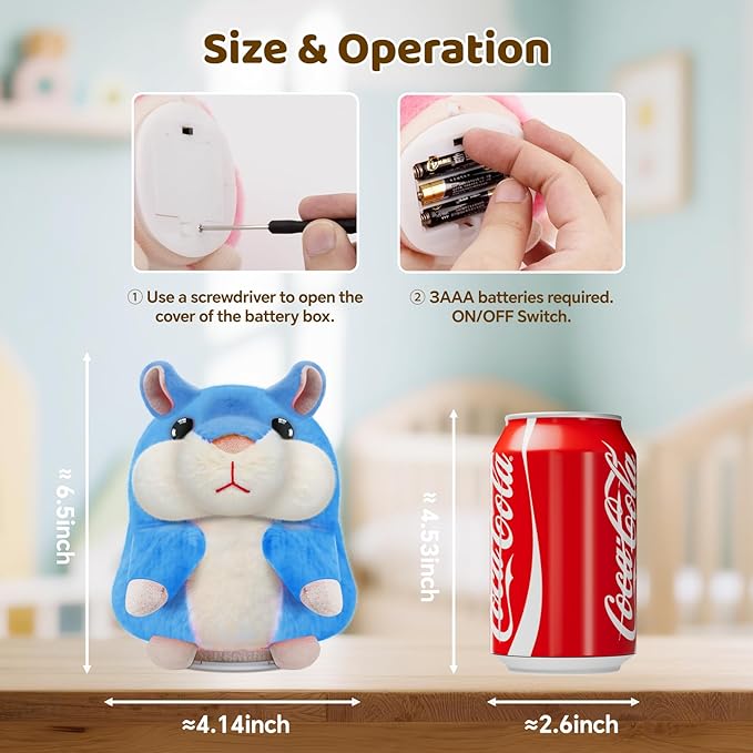 Kids Toddler Toys for Ages 2-4, Talking Hamster Repeats What You Say, Interactive Plush Repeating Toy for 2 3 4 5 6 8 Year Old Boy Girl Birthday Gift (Blue)