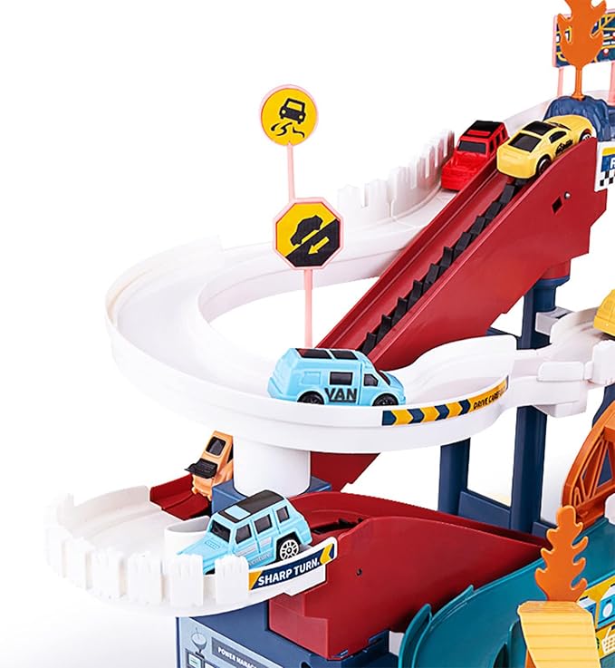 Toy Car Ramp Track Dinosaur Climbing Hills Railcar Colorful Vehicles Construction Play Set with 12 Mini Racer Cars and Track for Preschool Gifts Kids Ages 3 Years and Older (Dinosaur Hill)