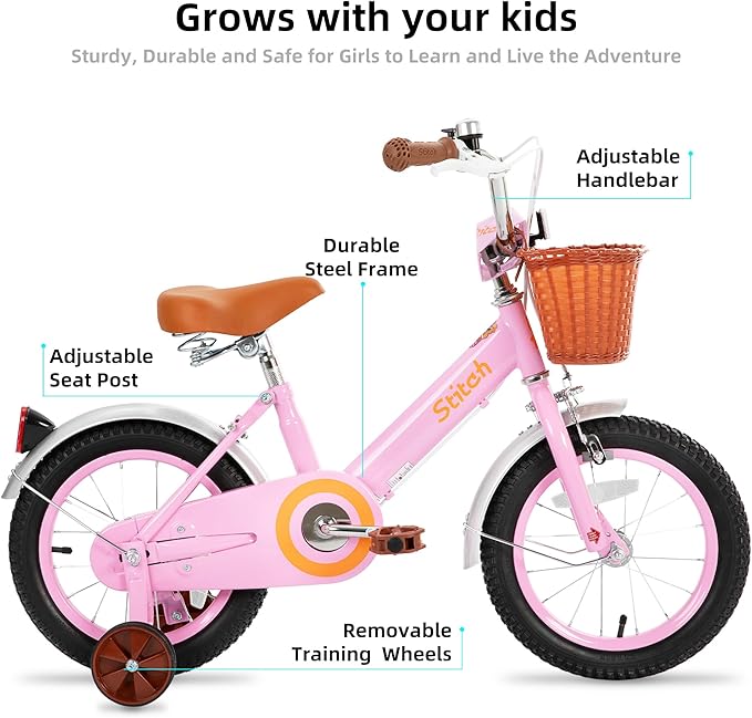 JOYSTAR Vintage Kids Bike with Training Wheels & Basket, 12 14 16 20 24 Inch Girls Bike for 2-14 Years Old, Multiple Colors
