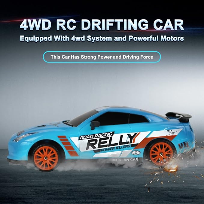 RC Drift Car Remote Control Car 2.4GHz 1:24 Scale 4WD 15KM/H High Speed Model Vehicle LED Lights Drifting Tire Racing Sport Toy for Adult Boys Girls Kids Gift 2Pcs Rechargeable Batterie