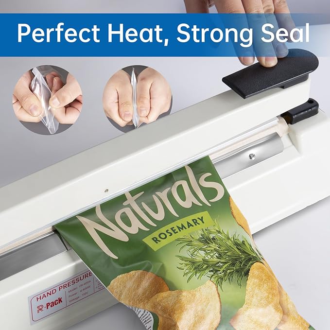 Impulse Heat Sealer with Seal bar, Heavy-Duty Bag Sealing & Cutting Machine, 4 Extra Replacements (white, 20inch)
