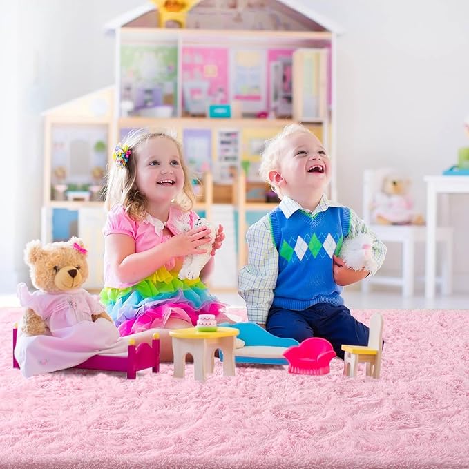 5x8 Pink Fluffy Rug for Girls Bedroom Soft Carpet, Large Cute Pink Fuzzy Shag Furry Area Rugs for Classroom Living Room Nursery Dorm Baby Kids Room Home Decor, Modern Indoor Non Slip Rug